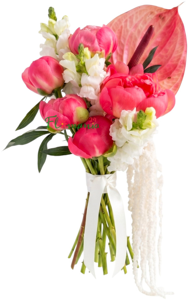 Букет невесты с пионами и антуриумом «Розовый драйв»